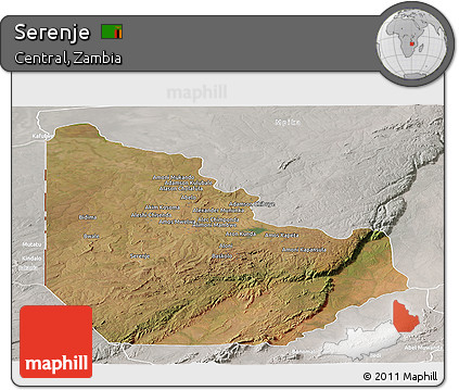 Satellite Panoramic Map of Serenje, lighten, semi-desaturated