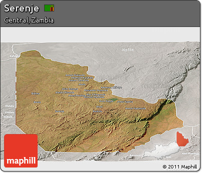 Satellite Panoramic Map of Serenje, lighten, semi-desaturated
