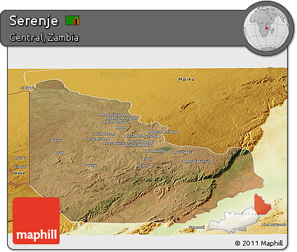 Satellite Panoramic Map of Serenje, physical outside