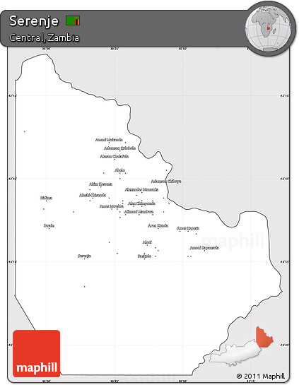Silver Style Simple Map of Serenje, cropped outside
