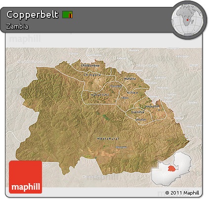 Satellite 3D Map of Copperbelt, lighten