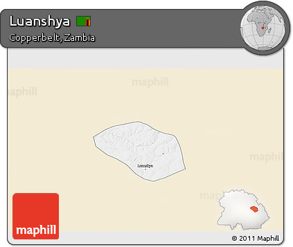 Classic Style 3D Map of Luanshya, single color outside