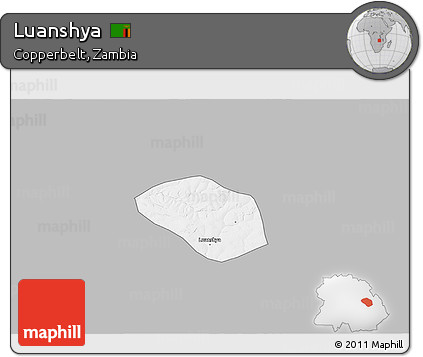 Gray 3D Map of Luanshya, single color outside