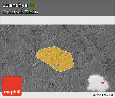 Physical 3D Map of Luanshya, darken, desaturated