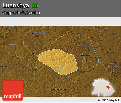 Physical 3D Map of Luanshya, darken