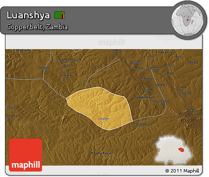 Physical 3D Map of Luanshya, darken