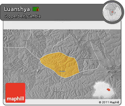 Physical 3D Map of Luanshya, desaturated