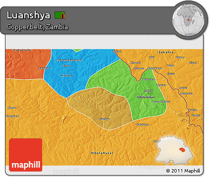 Physical 3D Map of Luanshya, political outside