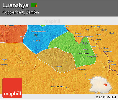 Physical 3D Map of Luanshya, political outside