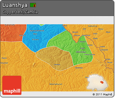 Physical 3D Map of Luanshya, political outside