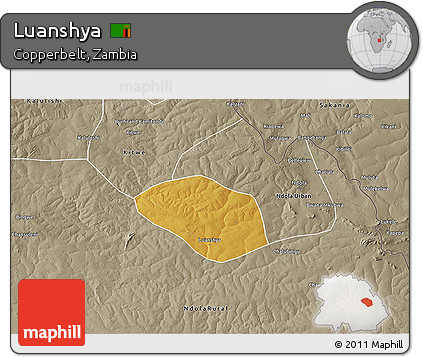 Physical 3D Map of Luanshya, semi-desaturated
