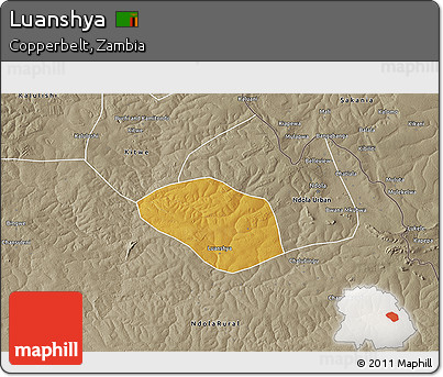 Physical 3D Map of Luanshya, semi-desaturated