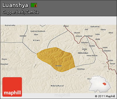Physical 3D Map of Luanshya, shaded relief outside