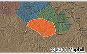 Political 3D Map of Luanshya, darken, semi-desaturated