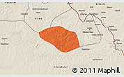 Political 3D Map of Luanshya, shaded relief outside