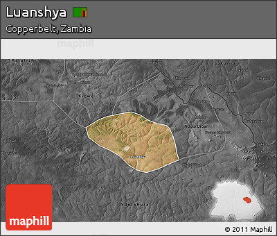 Satellite 3D Map of Luanshya, darken, desaturated