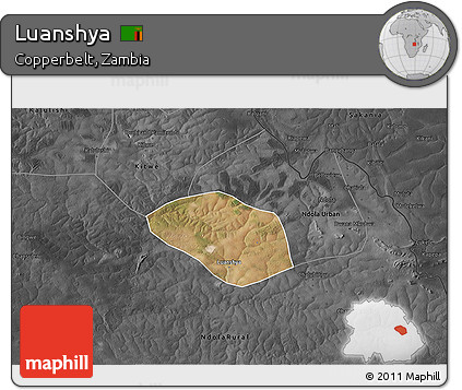 Satellite 3D Map of Luanshya, darken, desaturated