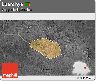 Satellite 3D Map of Luanshya, darken, desaturated