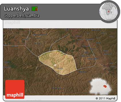 Satellite 3D Map of Luanshya, darken