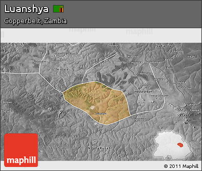Satellite 3D Map of Luanshya, desaturated
