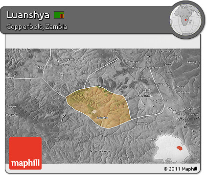 Satellite 3D Map of Luanshya, desaturated