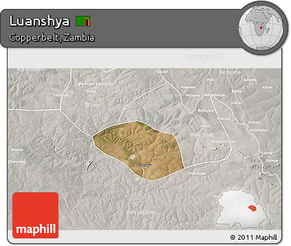 Satellite 3D Map of Luanshya, lighten, semi-desaturated