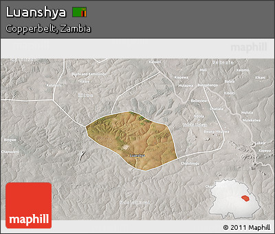 Satellite 3D Map of Luanshya, lighten, semi-desaturated