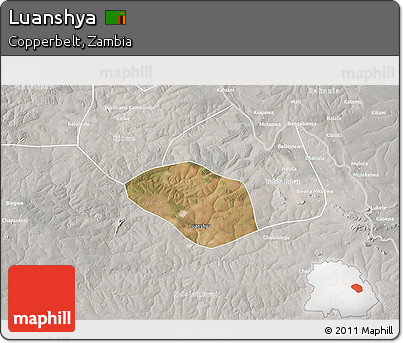 Satellite 3D Map of Luanshya, lighten, semi-desaturated