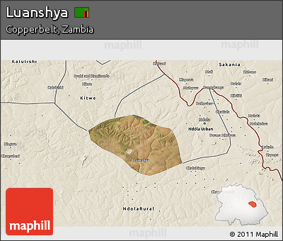Satellite 3D Map of Luanshya, shaded relief outside