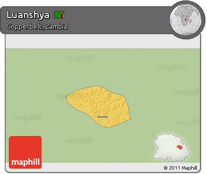 Savanna Style 3D Map of Luanshya, single color outside