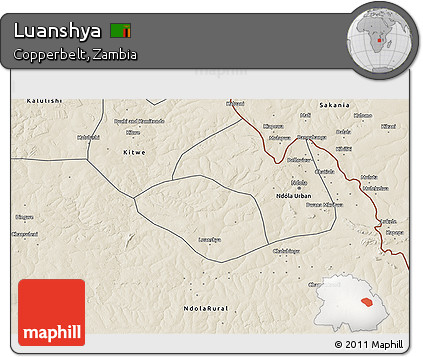 Shaded Relief 3D Map of Luanshya