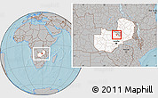 Gray Location Map of Luanshya, highlighted country, within the entire country, hill shading
