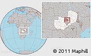 Gray Location Map of Luanshya, highlighted country, highlighted parent region, within the entire country
