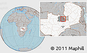 Gray Location Map of Luanshya, highlighted country, highlighted parent region, hill shading