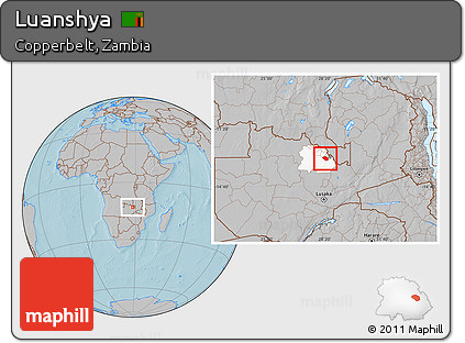Gray Location Map of Luanshya, highlighted parent region, hill shading