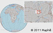 Gray Location Map of Luanshya, highlighted parent region, hill shading