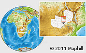 Physical Location Map of Luanshya, highlighted country, within the entire country