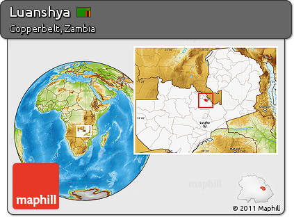 Physical Location Map of Luanshya, highlighted country