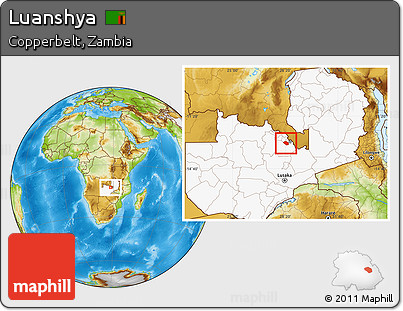 Physical Location Map of Luanshya, highlighted country