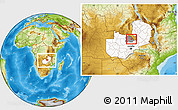 Physical Location Map of Luanshya, highlighted country, highlighted parent region, within the entire country
