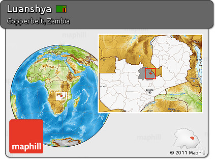 Physical Location Map of Luanshya, highlighted country, highlighted parent region