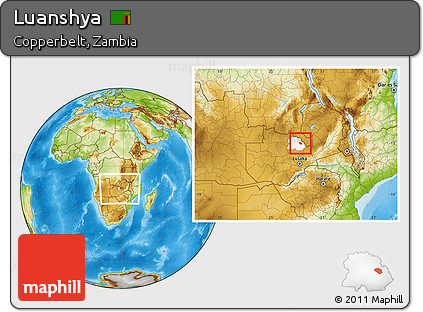 Physical Location Map of Luanshya, highlighted parent region, within the entire country
