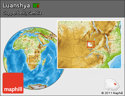 Physical Location Map of Luanshya, highlighted parent region, within the entire country