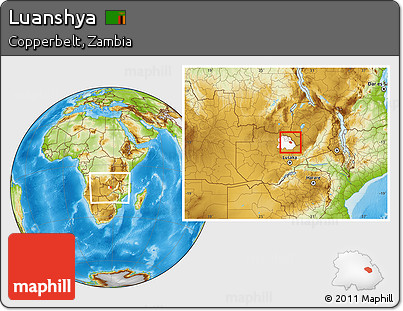 Physical Location Map of Luanshya, highlighted parent region, within the entire country