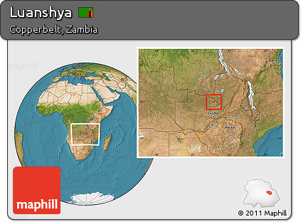 Satellite Location Map of Luanshya, within the entire country
