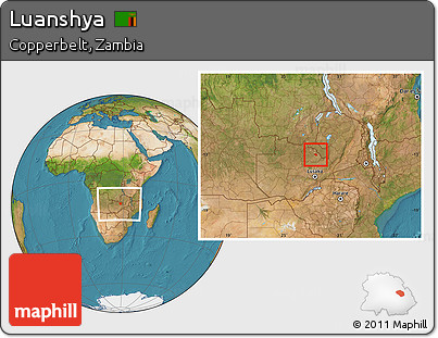 Satellite Location Map of Luanshya, within the entire country