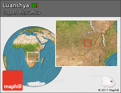 Satellite Location Map of Luanshya, within the entire country