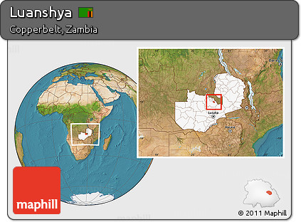 Satellite Location Map of Luanshya, highlighted country, within the entire country