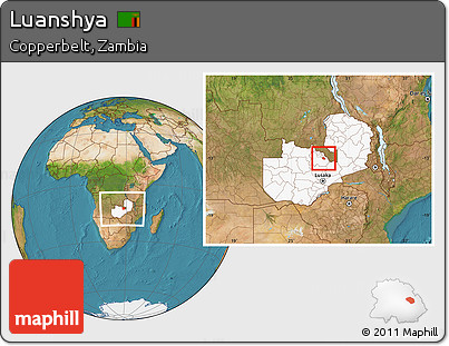 Satellite Location Map of Luanshya, highlighted country, within the entire country
