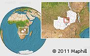 Satellite Location Map of Luanshya, highlighted country, within the entire country